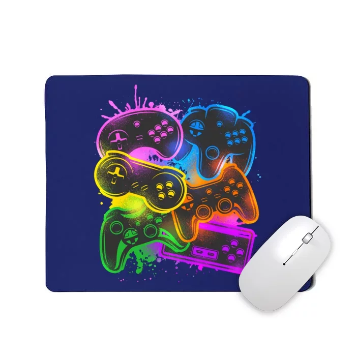 Cool Retro Neon Graffiti Video Game Controllers Mousepad