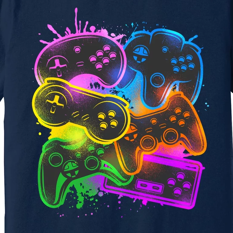 Cool Retro Neon Graffiti Video Game Controllers Premium T-Shirt