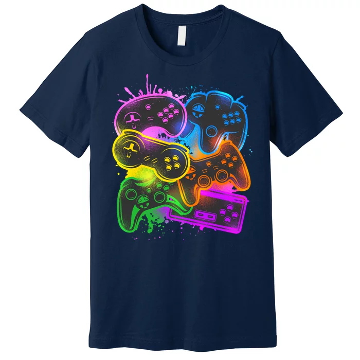 Cool Retro Neon Graffiti Video Game Controllers Premium T-Shirt