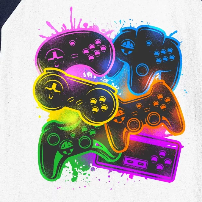 Cool Retro Neon Graffiti Video Game Controllers Baseball Sleeve Shirt