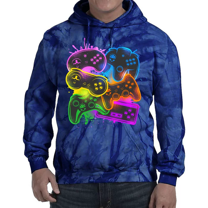 Cool Retro Neon Graffiti Video Game Controllers Tie Dye Hoodie