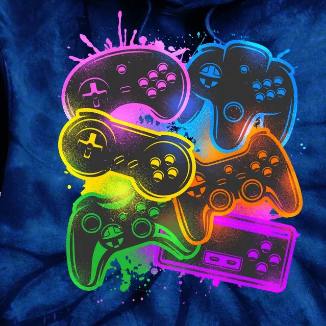 Cool Retro Neon Graffiti Video Game Controllers Tie Dye Hoodie