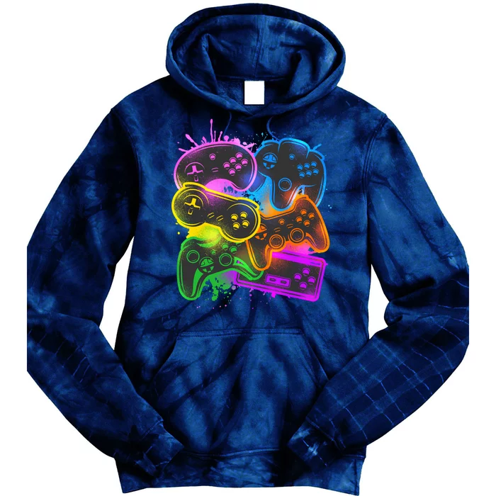 Cool Retro Neon Graffiti Video Game Controllers Tie Dye Hoodie