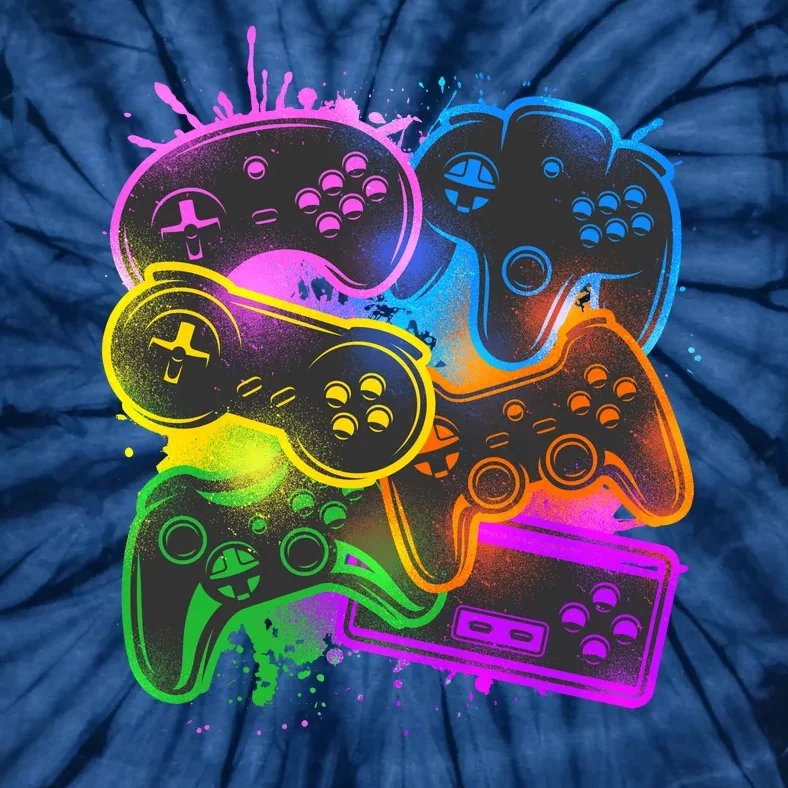 Cool Retro Neon Graffiti Video Game Controllers Tie-Dye T-Shirt