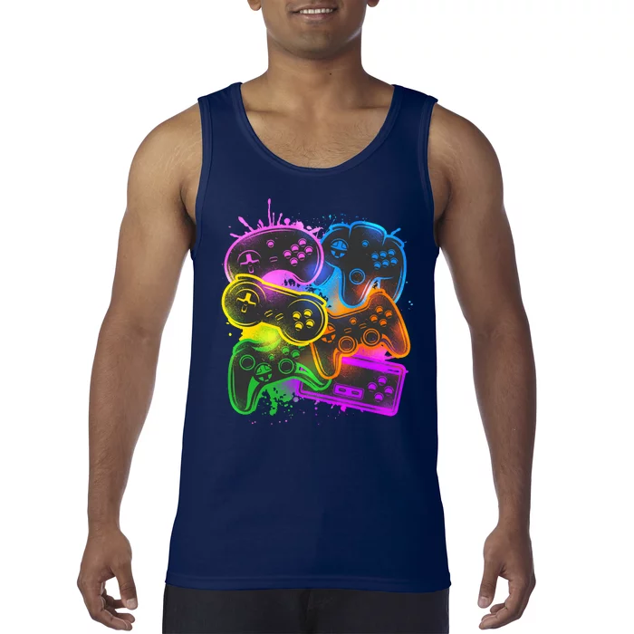 Cool Retro Neon Graffiti Video Game Controllers Tank Top