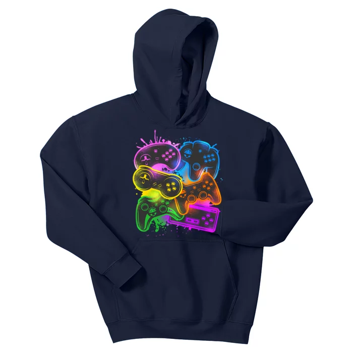 Cool Retro Neon Graffiti Video Game Controllers Kids Hoodie