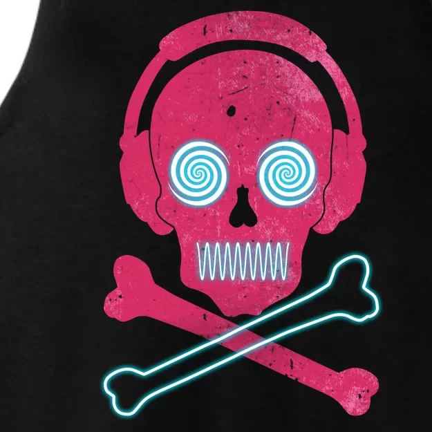 Cool Retro Neon Headphones Skull Music Lover Ladies Tri-Blend Wicking Tank