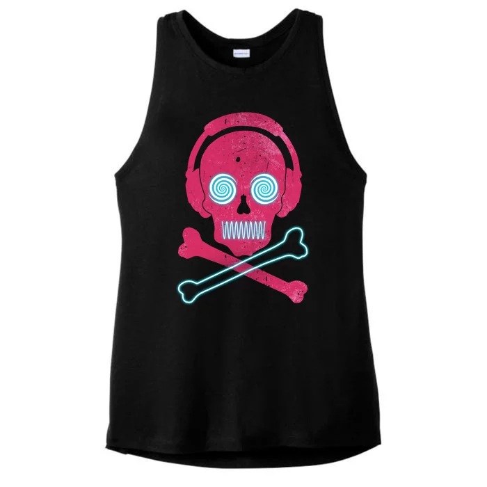 Cool Retro Neon Headphones Skull Music Lover Ladies Tri-Blend Wicking Tank