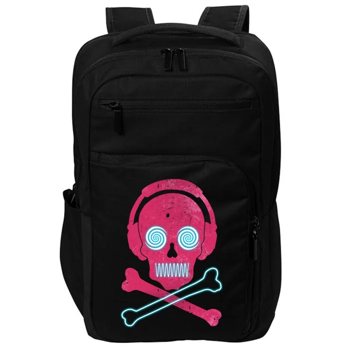 Cool Retro Neon Headphones Skull Music Lover Impact Tech Backpack