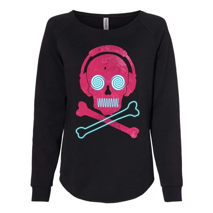 Cool Retro Neon Headphones Skull Music Lover Womens California Wash Sweatshirt