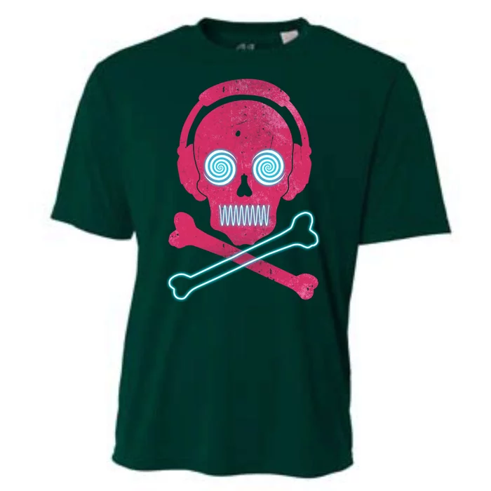 Cool Retro Neon Headphones Skull Music Lover Cooling Performance Crew T-Shirt