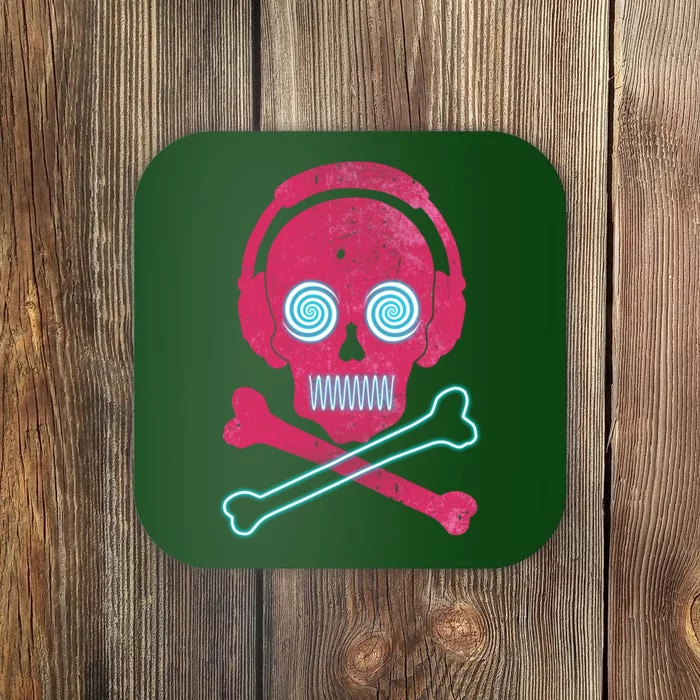 Cool Retro Neon Headphones Skull Music Lover Coaster