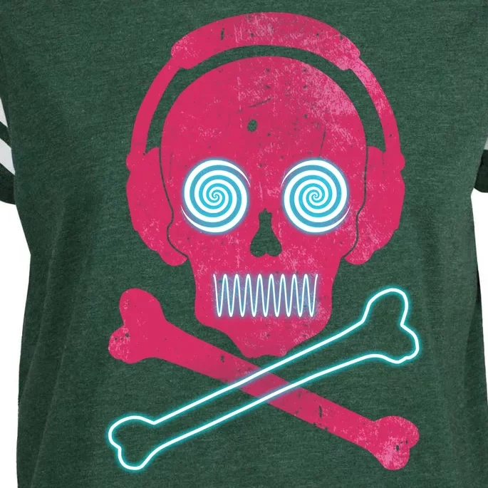 Cool Retro Neon Headphones Skull Music Lover Enza Ladies Jersey Football T-Shirt