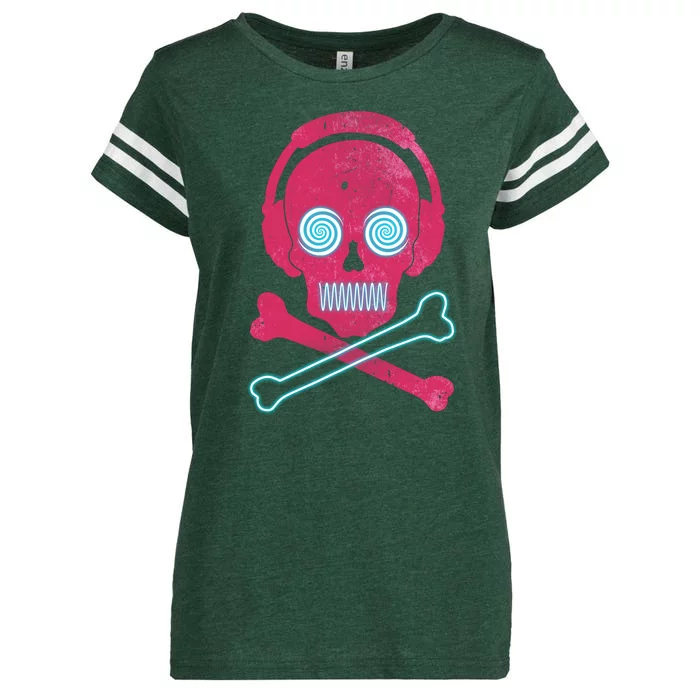 Cool Retro Neon Headphones Skull Music Lover Enza Ladies Jersey Football T-Shirt