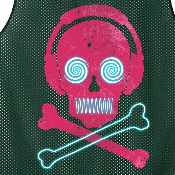 Cool Retro Neon Headphones Skull Music Lover Mesh Reversible Basketball Jersey Tank