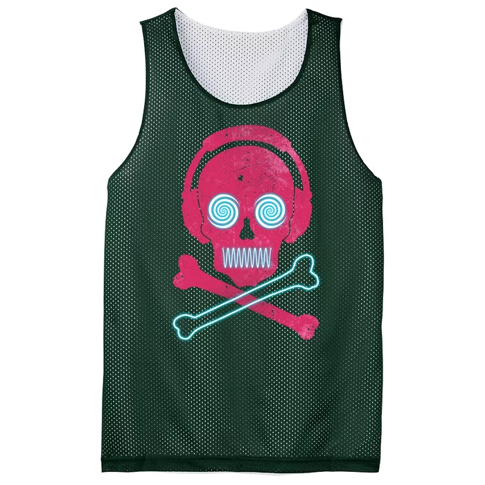 Cool Retro Neon Headphones Skull Music Lover Mesh Reversible Basketball Jersey Tank