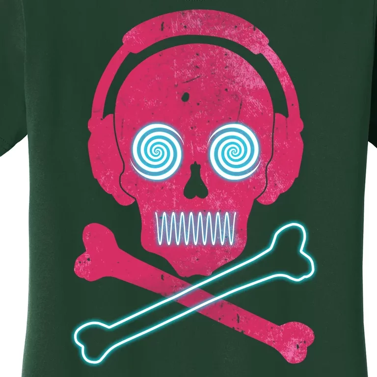 Cool Retro Neon Headphones Skull Music Lover Women's T-Shirt