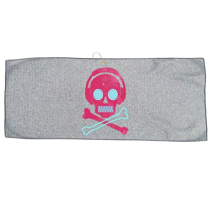 Cool Retro Neon Headphones Skull Music Lover Large Microfiber Waffle Golf Towel