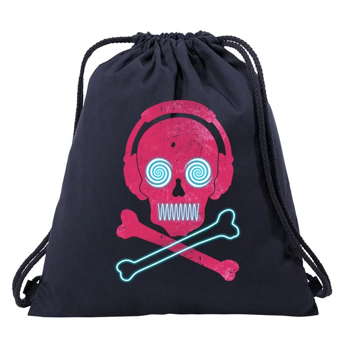 Cool Retro Neon Headphones Skull Music Lover Drawstring Bag