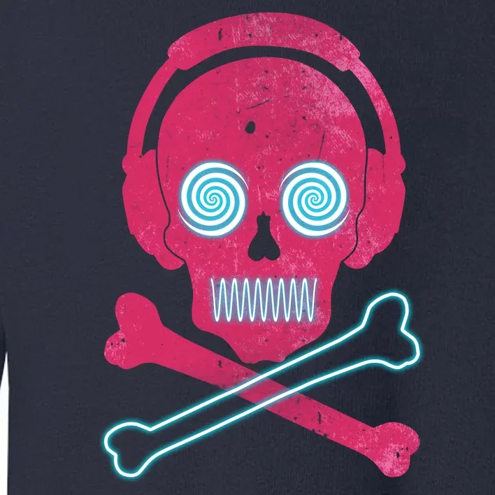 Cool Retro Neon Headphones Skull Music Lover Toddler Sweatshirt