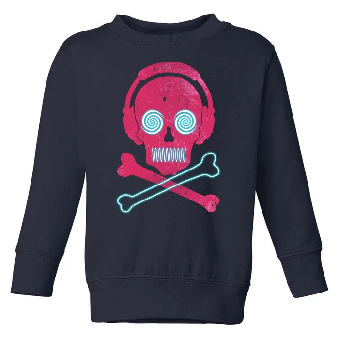 Cool Retro Neon Headphones Skull Music Lover Toddler Sweatshirt