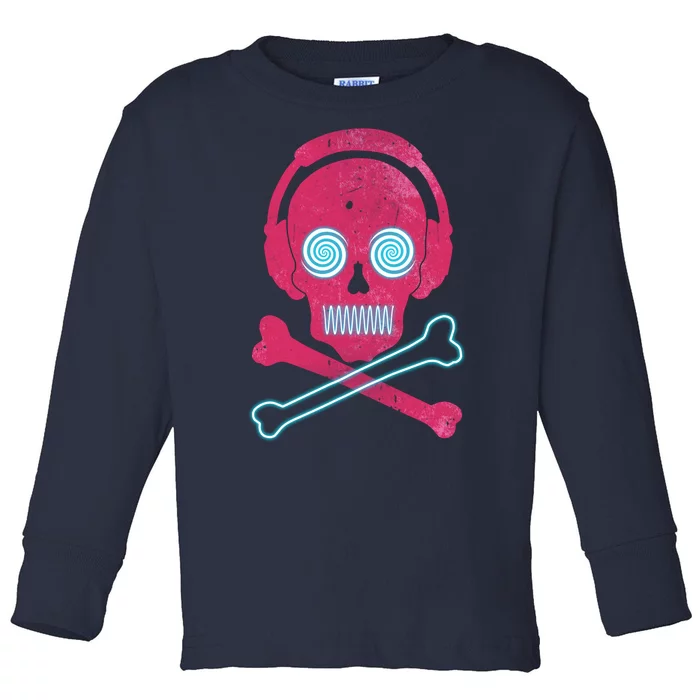 Cool Retro Neon Headphones Skull Music Lover Toddler Long Sleeve Shirt