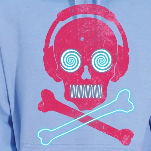 Cool Retro Neon Headphones Skull Music Lover Unisex Surf Hoodie