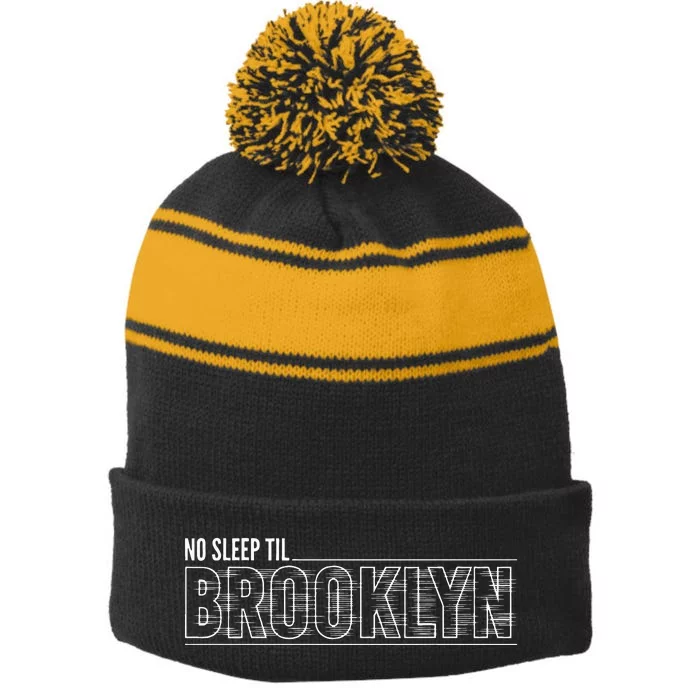 Cool Retro No Sleep Til Brooklyn Old School Portable Stereo Stripe Pom Pom Beanie