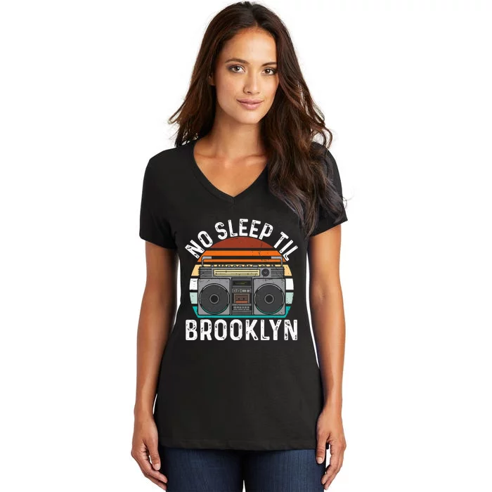 Cool Retro No Sleep Til Brooklyn Old School Portable Stereo Women's V-Neck T-Shirt