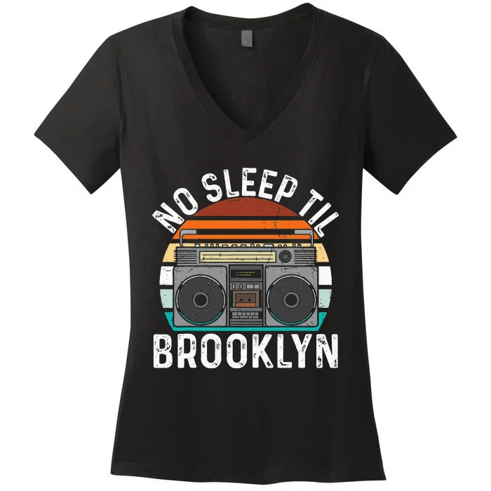 Cool Retro No Sleep Til Brooklyn Old School Portable Stereo Women's V-Neck T-Shirt