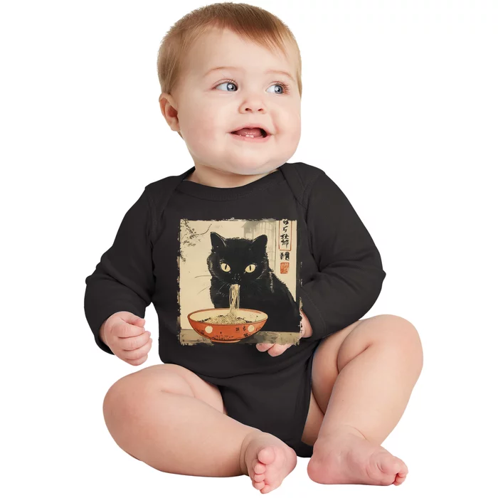 Cat Ramen Noodle Japanese Art Anime Manga Kawaii Cat Gift Baby Long Sleeve Bodysuit