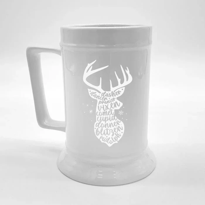 Christmas Reindeer Names Cute Holiday Rudolph Funny Front & Back Beer Stein