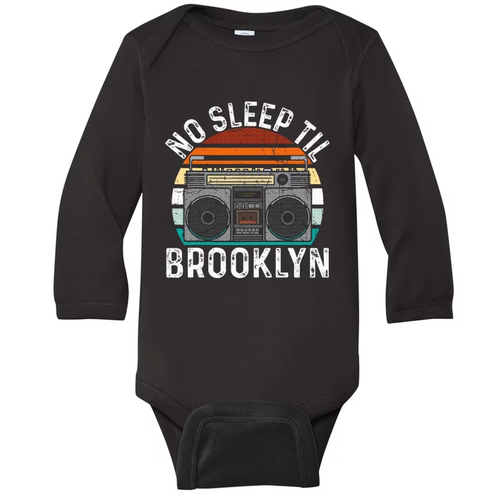 Cool Retro No Sleep Til Brooklyn Old School Portable Stereo Baby Long Sleeve Bodysuit