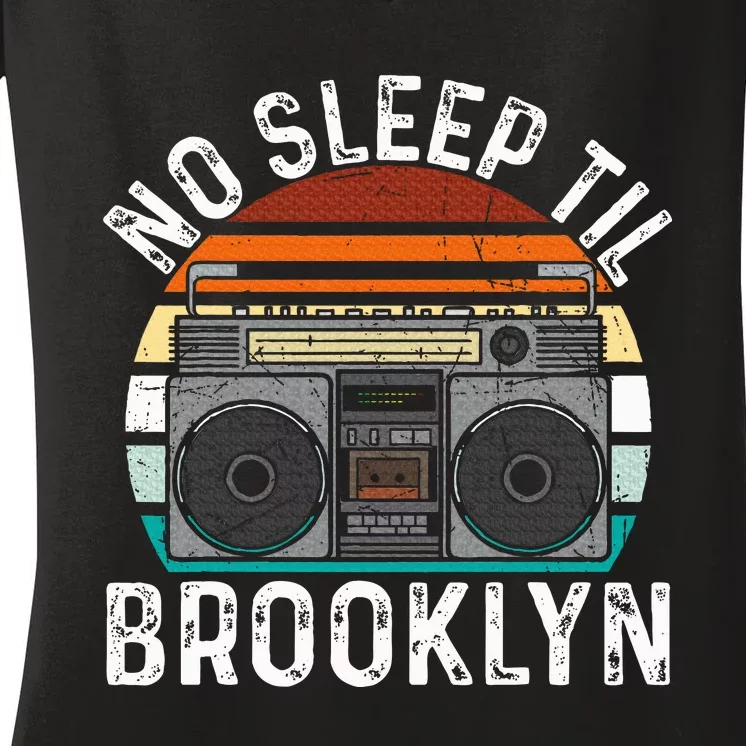 Cool Retro No Sleep Til Brooklyn Old School Portable Stereo Women's V-Neck T-Shirt