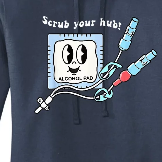 Cute Retro Nurse Scrub Your Hub Funny Peds ER Icu Rn Student Women's Pullover Hoodie