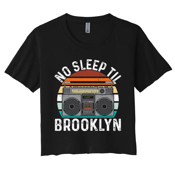 Cool Retro No Sleep Til Brooklyn Old School Portable Stereo Women's Crop Top Tee