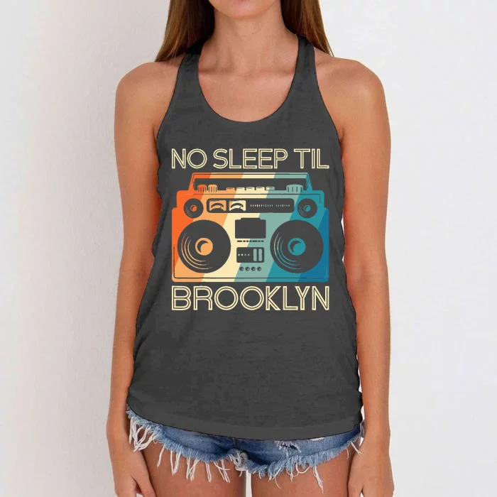 Cool Retro No Sleep Til Brooklyn Old School Portable Stereo Women's Knotted Racerback Tank