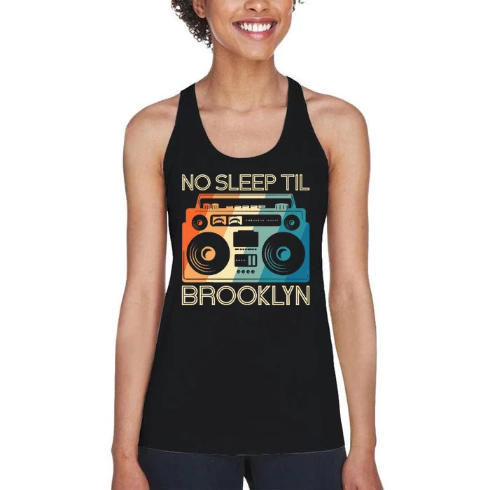 Cool Retro No Sleep Til Brooklyn Old School Portable Stereo Women's Racerback Tank