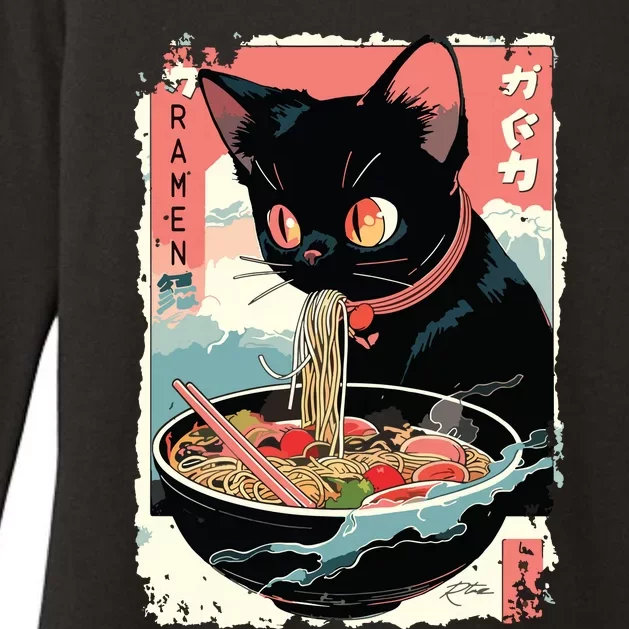 Cat Ramen Noodle Japanese Anime Manga Ramen Kawaii Cat Womens CVC Long Sleeve Shirt