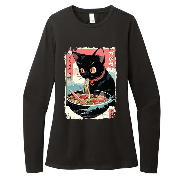 Cat Ramen Noodle Japanese Anime Manga Ramen Kawaii Cat Womens CVC Long Sleeve Shirt