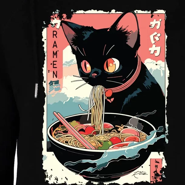 Cat Ramen Noodle Japanese Anime Manga Ramen Kawaii Cat Womens Funnel Neck Pullover Hood