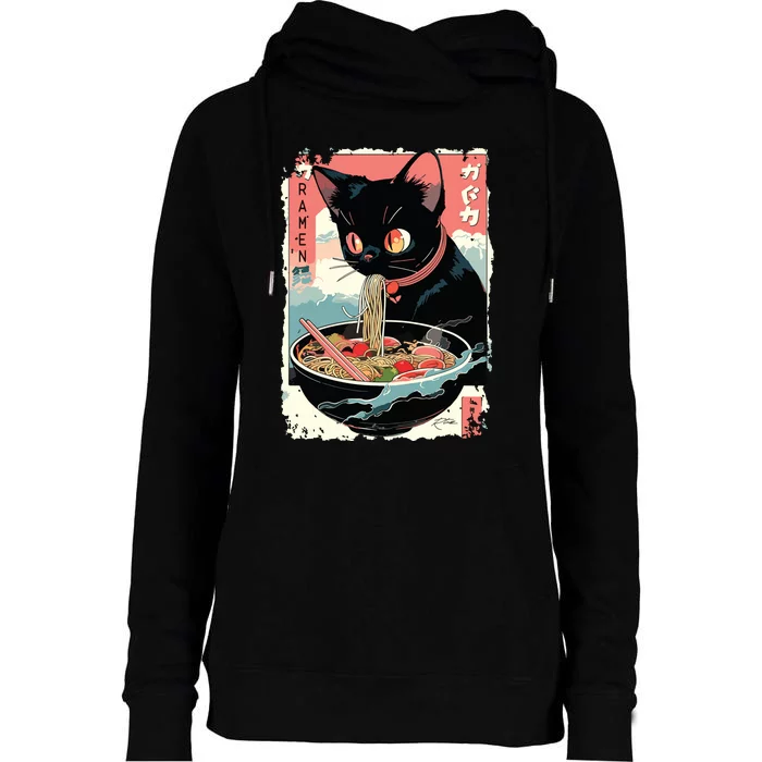 Cat Ramen Noodle Japanese Anime Manga Ramen Kawaii Cat Womens Funnel Neck Pullover Hood