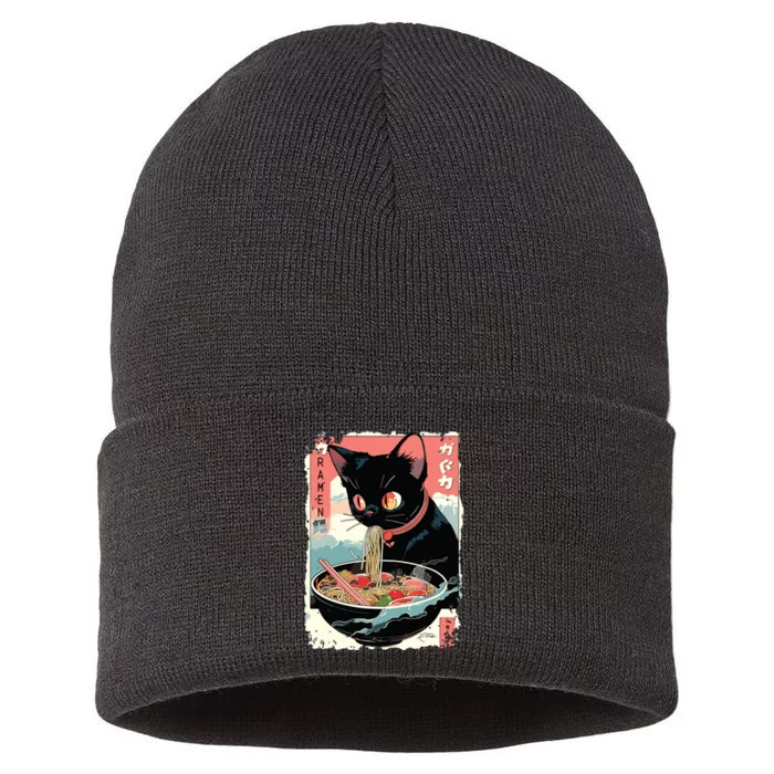 Cat Ramen Noodle Japanese Anime Manga Ramen Kawaii Cat Sustainable Knit Beanie