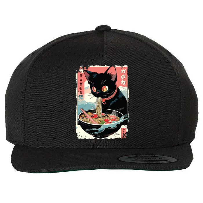 Cat Ramen Noodle Japanese Anime Manga Ramen Kawaii Cat Wool Snapback Cap