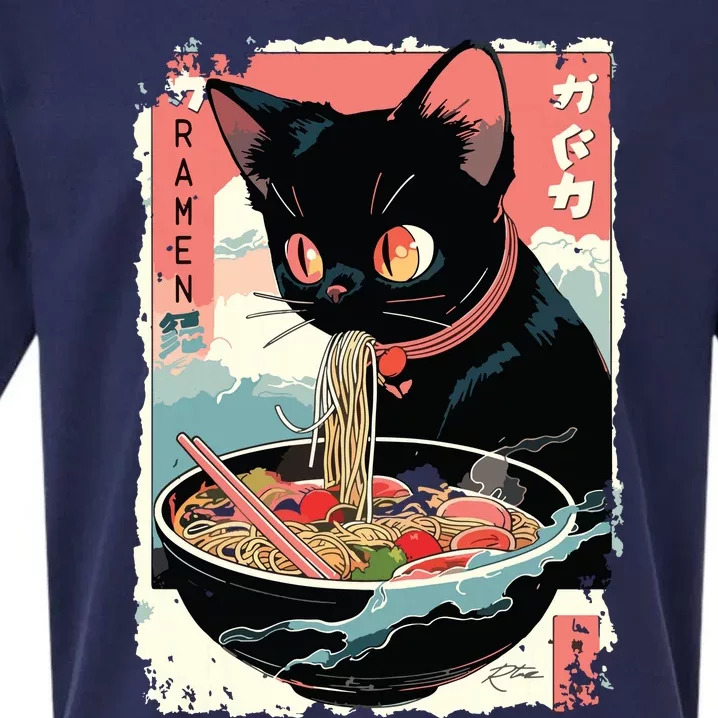 Cat Ramen Noodle Japanese Anime Manga Ramen Kawaii Cat Sueded Cloud Jersey T-Shirt