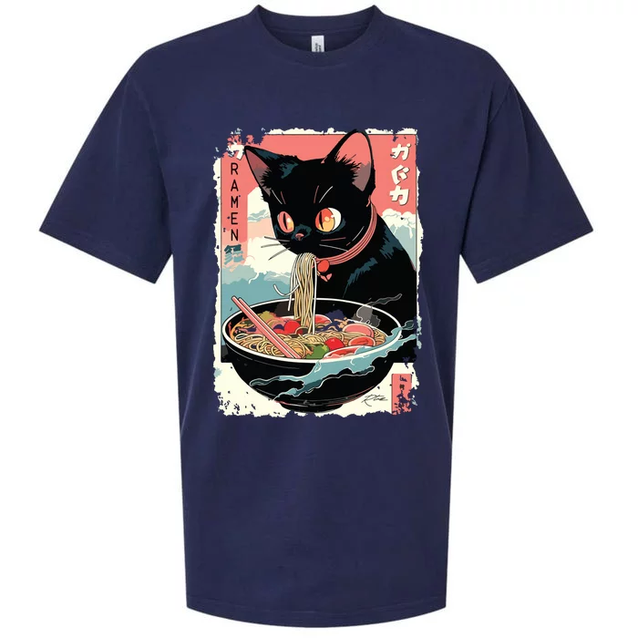 Cat Ramen Noodle Japanese Anime Manga Ramen Kawaii Cat Sueded Cloud Jersey T-Shirt