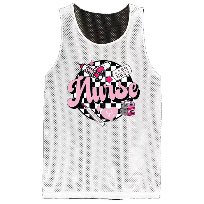 Checkered Retro Nurse School For Women Nursing Groovy Nurse Mesh Reversible Basketball Jersey Tank