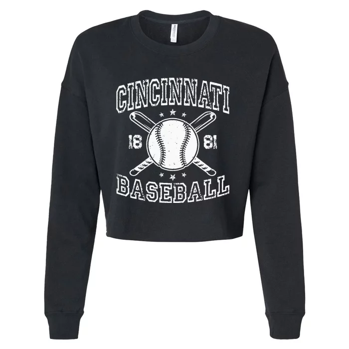 Cincinnati Retro Ohio Vintage Baseball Pride US State Cropped Pullover Crew