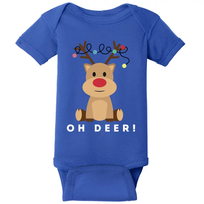 Christmas Reindeer Oh Deer Christmas Lights Gift Baby Bodysuit