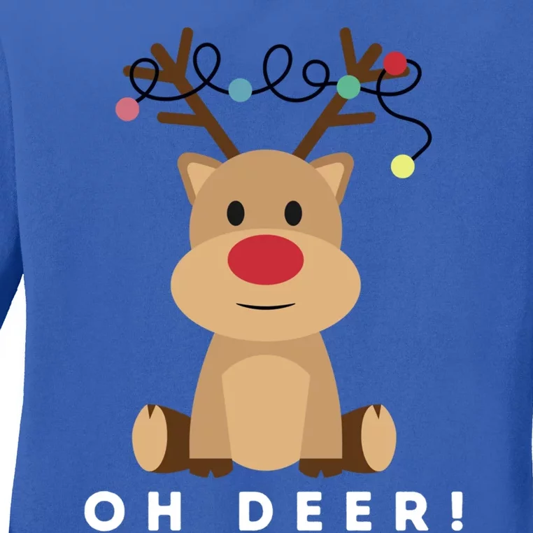 Christmas Reindeer Oh Deer Christmas Lights Gift Ladies Long Sleeve Shirt